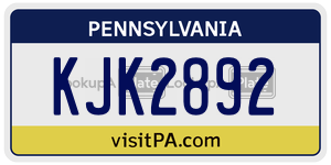KJK2892  license plate in PA