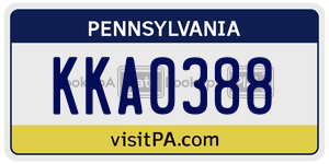 KKA0388 license plate in Pennsylvania