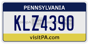 KLZ4390 license plate in Pennsylvania