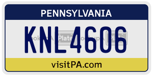 KNL4606 license plate in Pennsylvania