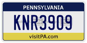 KNR3909 license plate in Pennsylvania