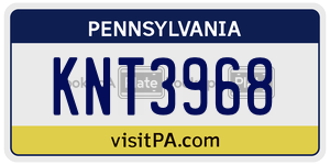 KNT3968  license plate in PA