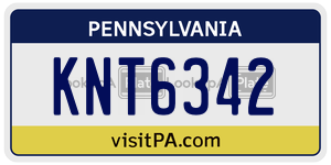 KNT6342 license plate in Pennsylvania