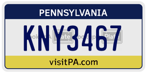 KNY3467  license plate in PA