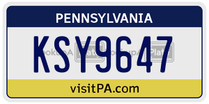 KSY9647 license plate in Pennsylvania