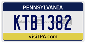 KTB1382  license plate in PA