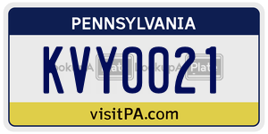 KVY0021  license plate in PA