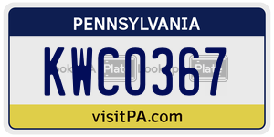 KWC0367 license plate in Pennsylvania