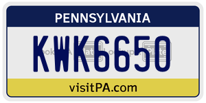 KWK6650  license plate in PA