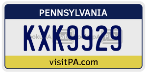 KXK9929  license plate in PA