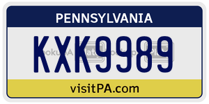 KXK9989  license plate in PA