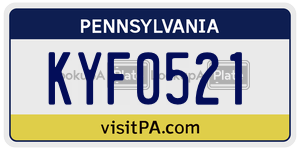 KYF0521 license plate in Pennsylvania