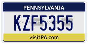 KZF5355 license plate in Pennsylvania