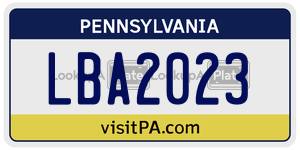 LBA2023 license plate in Pennsylvania