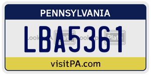 LBA5361 license plate in Pennsylvania