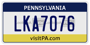 LKA7076 license plate in Pennsylvania