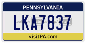 LKA7837 license plate in Pennsylvania