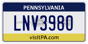 LNV3980 license plate in Pennsylvania