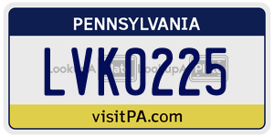 LVK0225  license plate in PA