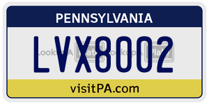 LVX8002 license plate in Pennsylvania