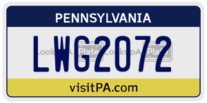 LWG2072 license plate in Pennsylvania