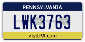 LWK3763  license plate in PA