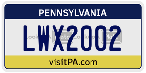 LWX2002 license plate in Pennsylvania