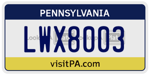 LWX8003 license plate in Pennsylvania