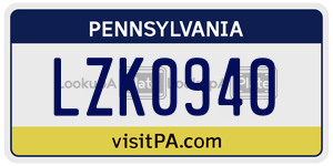 LZK0940  license plate in PA
