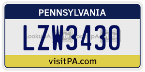 LZW3430 license plate in Pennsylvania