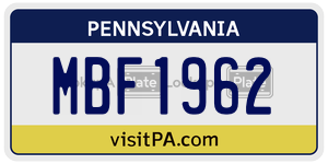 MBF1962 license plate in Pennsylvania