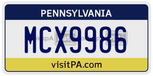 MCX9986  license plate in PA