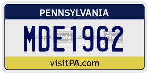MDE1962 license plate in Pennsylvania