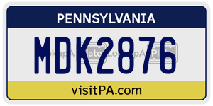 MDK2876  license plate in PA