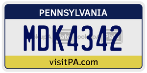 MDK4342  license plate in PA