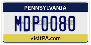 MDP0080 license plate in Pennsylvania