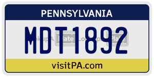 MDT1892  license plate in PA