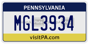 MGL3934  license plate in PA