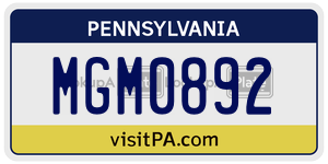 MGM0892 license plate in Pennsylvania