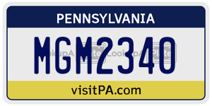 MGM2340 license plate in Pennsylvania