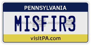 MISFIR3 license plate in Pennsylvania