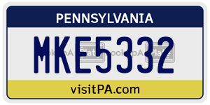 MKE5332 license plate in Pennsylvania
