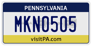 MKN0505 license plate in Pennsylvania