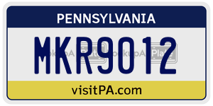 MKR9012  license plate in PA