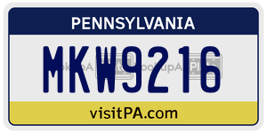 MKW9216 license plate in Pennsylvania