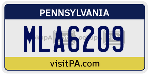 MLA6209 license plate in Pennsylvania