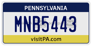 MNB5443 license plate in Pennsylvania