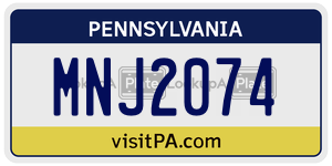 MNJ2074 license plate in Pennsylvania
