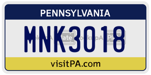 MNK3018 license plate in Pennsylvania