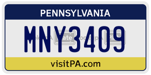 MNY3409 license plate in Pennsylvania